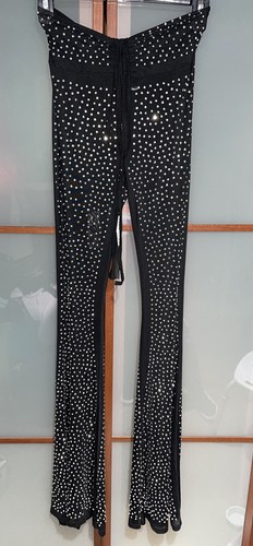 Studded Rhinestones Black Sheer Mesh Bell Bottom Flared Wide Leg Pants Size M/L - Bild 1 von 7