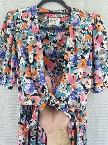 Vintage Cipriani Short Sleeve Floral Dress Size 12 Shoulder Pads Made In Britain - Picture 5 of 18