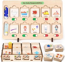 Wooden Visual Schedule for Kids Chore Chart, Morning Bedtime Routine Charts f