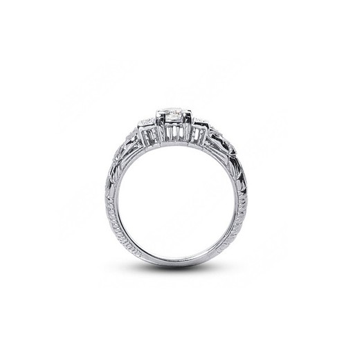Anillo de compromiso estilo vintage de 14 k con diamantes naturales redondos certificados D SI1 de 1/3 quilate - Imagen 6 de 7
