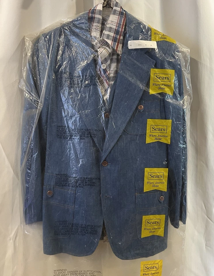 De Colección Sears Ropa Deportiva Denim 2 Botones Traje Chaqueta Deporte Abrigo Pantalones Chaleco Para Hombre 36R Foto 2 de 4