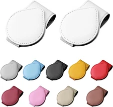 2 PCS Sunglasses Holder for Car Visor, Magnetic Leather Auto Eyeglass White 