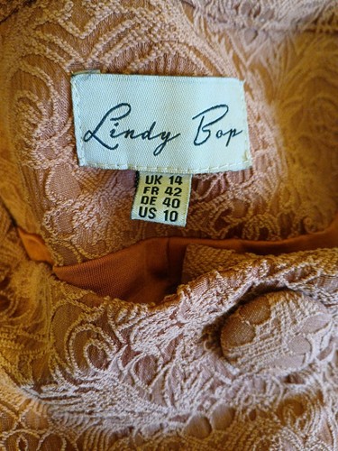 Lindy Bop Marianne Caramel Twin Set Swing Dress & Jacket UK Size 14 (US 10) - Picture 16 of 16