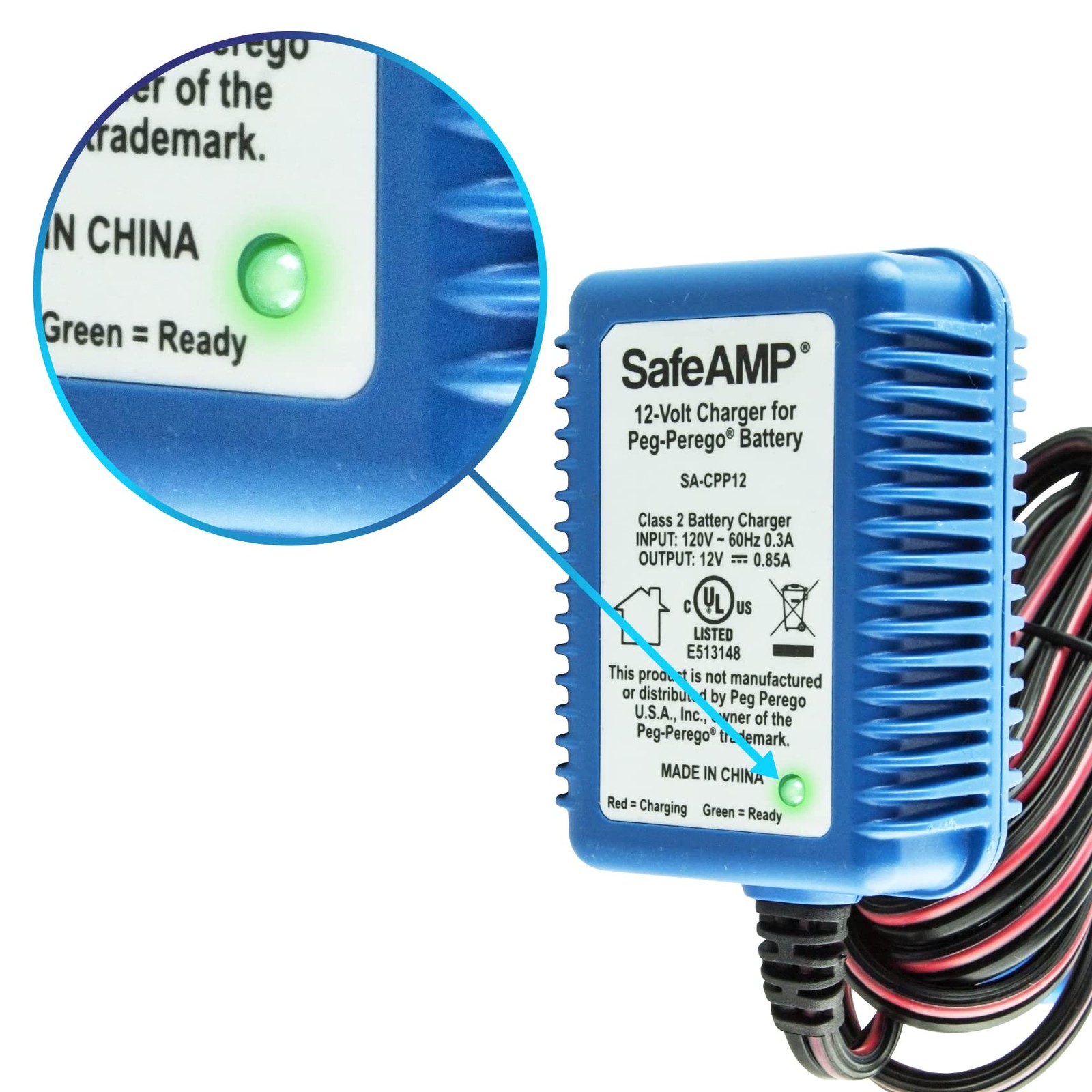 SafeAMP 12 Volt UL Listed Battery Charger Compatible with Peg Perego® 12V