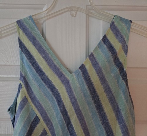 J Jill Love Line S Petite Blue Green Stripe sleeveless Midi beachy dress Lined - Picture 3 of 10