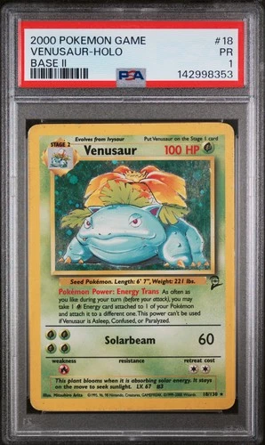 2000 POKEMON BASE SET 2 #18 VENUSAUR-HOLO PSA 1