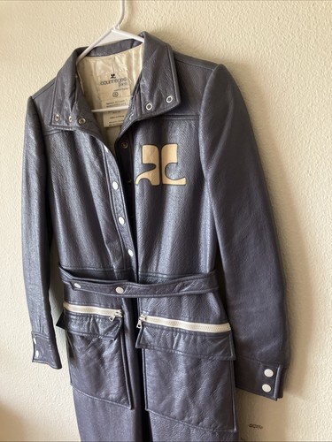 ANDRÉ COURRÈGES Paris Vintage 60s Light Blue Long Coat With Belt - Picture 5 of 23