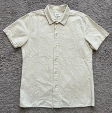 Rhythm Shirt Men's Medium Short Sleeve Button Up Beige Linen Cotton Blend