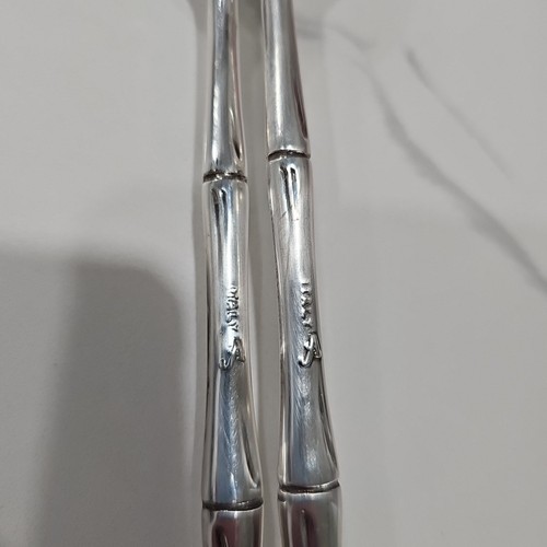 Silver Plate Bamboo Handle Salad Spoon & Fork Flatware Set Made In Italy A - Picture 4 of 4