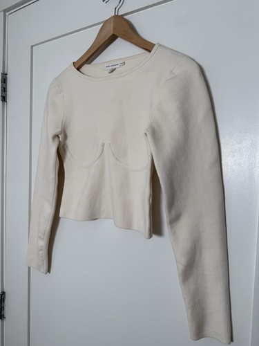 Good American The Cupped Oberteil Pullover Damen Gr. 3/4 Elfenbein Langarm Stretch - Bild 2 von 10