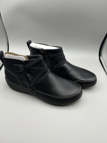 Clarks Womens Cora Blossom Black Leather Size 11M NEW Ankle Boot Side Zip - Picture 5 of 6