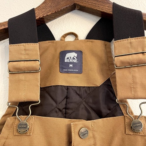Berne Mens Brown Khaki Duck 100% Cotton Quilt Insulated Bib Overall Medium 38-40 - Picture 3 of 11
