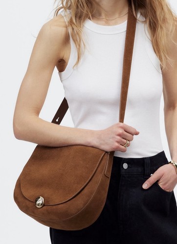 Bolso Bandolera Madewell Dakota Grande Sillín, Gamuza Azul Marino - Imagen 11 de 13