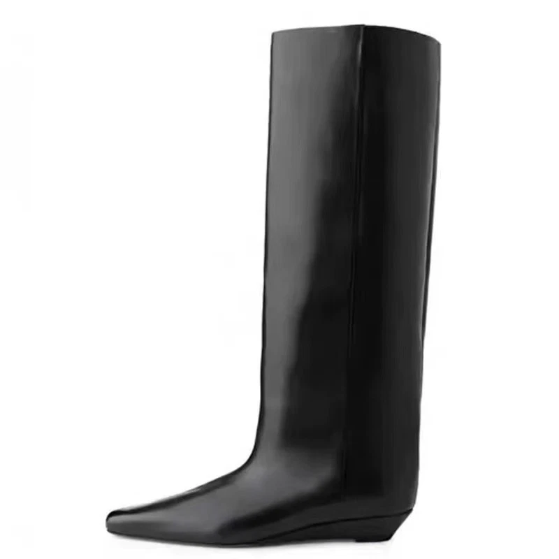 Ретро женщин вкратце носок на танкетке каблуки колена сапоги прямой ноги моды рыцарь - Изображение 4 из 4