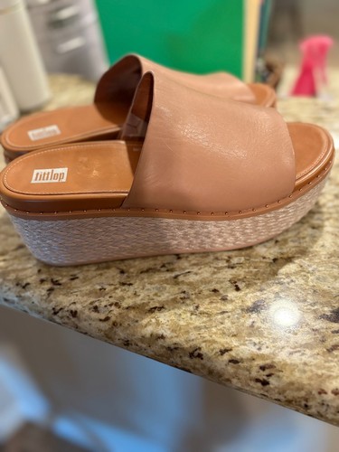 FitFlop Women's Eloise Espadrille Wedge slides tan Leather Size 9 - Picture 4 of 7