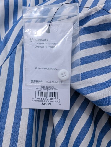 Nine West Oversized Button Down Striped Collared Shirt Women's XXL Classy Casual - Picture 10 of 10