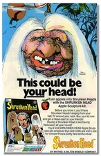 SHRUNKEN HEAD WITH APPLES OLD AD FRIDGE/LOCKER MAGNET 3.5 X 5.5