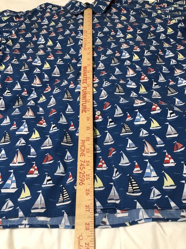 Paul Fredrick Men’s XL Sail Boat Print Blue Short Sleeves Button Down Shirt - Picture 14 of 16