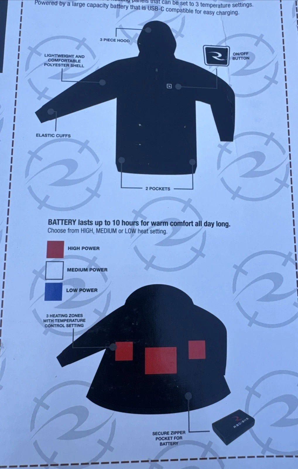 Radians Heated Apparel Men’s Heated Hooded Full Zip Jacket Black XL RHG-H300G-XL - product detail image 7