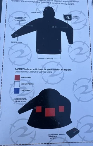 Radians Heated Apparel Men’s Heated Hooded Full Zip Jacket Black XL RHG-H300G-XL image 7