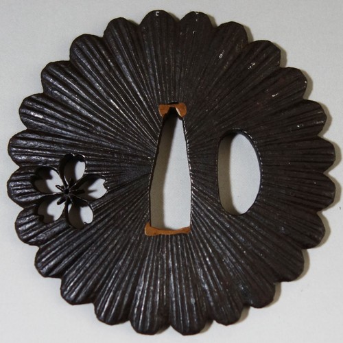 Japanischer Samurai Eisen Tsuba Rüstungsmacher Kirschblüte Kikka Design Antik - Bild 10 von 12