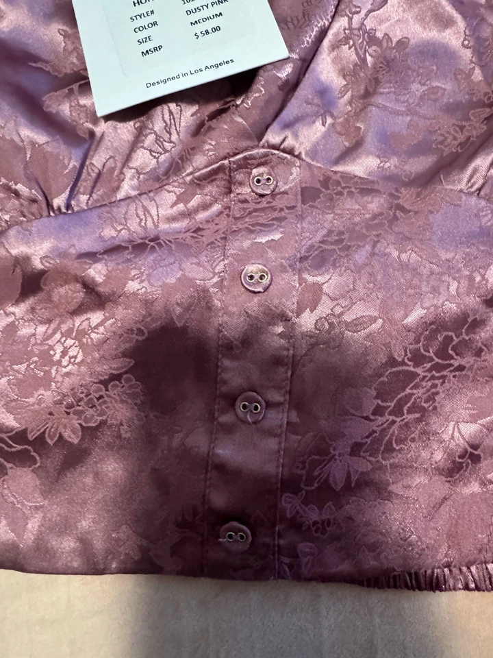 Blusa corta Honey Punch rosa polvoriento jacquard satinado floral manga larga nueva con etiquetas Foto 3 de 4