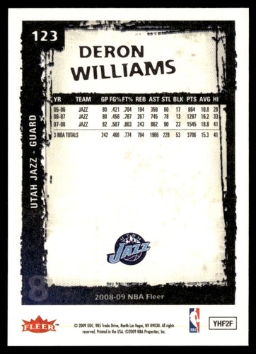 2008-09 Fleer Deron Williams Utah Jazz #123 - Picture 2 of 2