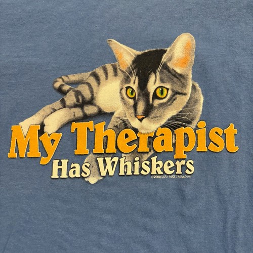 Y2K / Vintage 2009 Cat Graphic Tee My Therapist Has Whiskers Blue T-Shirt Size S - Picture 2 of 8