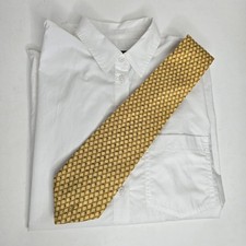 Brooks Brothers Yellow Woven Chain Printed Silk Tie Mens Professional Silk USA