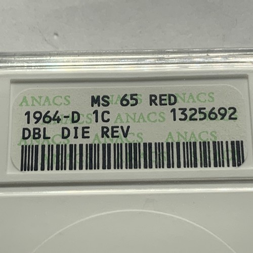 1964d penny -ms 65 red anacs, cent - Error /VARIETY/ DDR-/ DOUBLED DIE REV - Picture 2 of 10