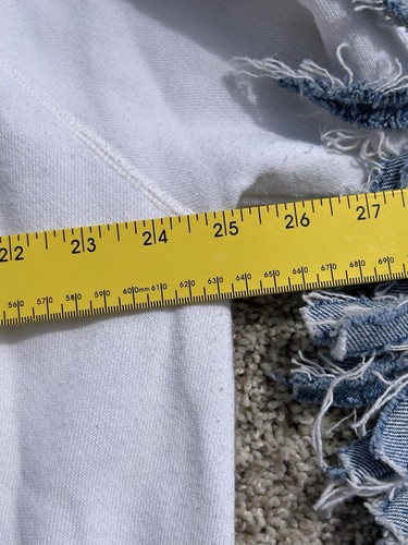 Vintage 90s Lee Jeans Denim Fringe Reworked White Woman's Sweatshirt 2XL - Picture 7 of 8