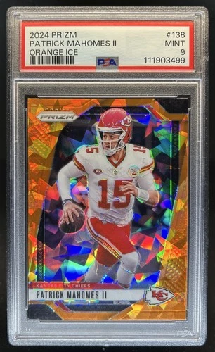 2024 Panini Prizm Patrick Mahomes II Orange Ice #138 Chiefs PSA 9