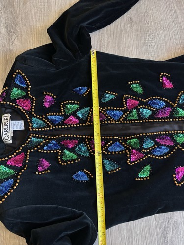 Vtg Ornate Jewels Colorful Sequin Studded Black Velvet Whimsigoth Witch Blazer 4 - Picture 8 of 9
