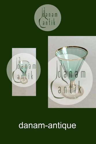 Ida White Wine Glass, Green with optical stripes and gold band - Picture 5 of 6