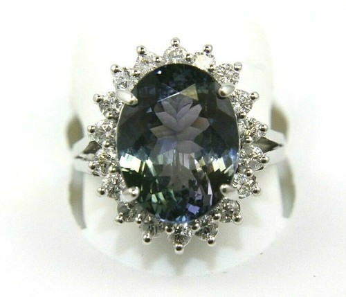 Natürlicher Blauer Tanzanit Und Diamanten Edelstein Cocktailring 14K Weißgold - Bild 3 von 7