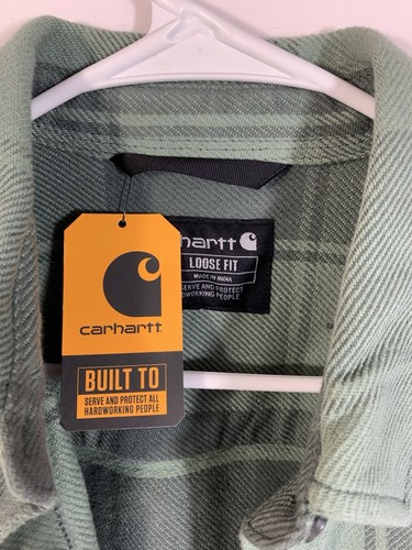NWT $69.99 Carhartt Loose Fit Twill Flannel Green Plaid Shirt Jacket Size S - Picture 6 of 11