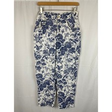 Lauren Ralph Lauren Women's Vintage White/Blue Floral Pants 100% Linen Size 10
