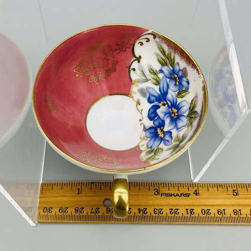 Vintage Tea Cup & Saucer Blue Pink & Gold Floral Footed Cup - Picture 16 of 18