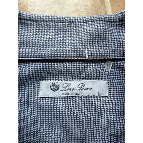 "Camisa de vestir de algodón para hombre Loro Piana L azul pata de gallo hecha en Italia cuello de 16,5""" - Imagen 3 de 11