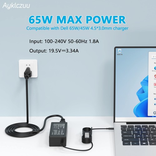Cargador adaptador de CA de 65 W 45 W para cargador de computadora portátil Dell, Dell inspiron 11 13 14 15... - Imagen 3 de 7