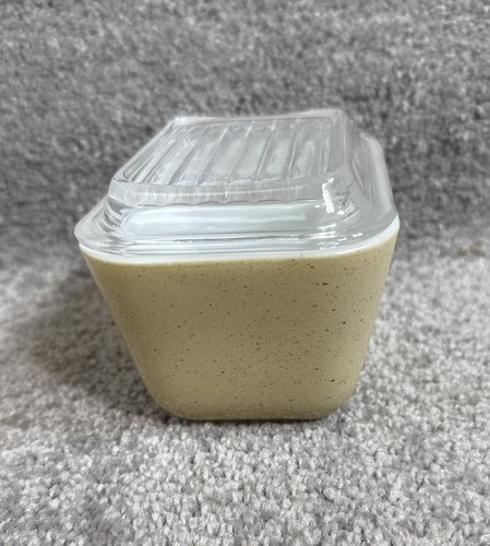 Vintage Pyrex Homestead frigorifero piatto contenitore marrone maculato/abbronzatura vetro latte ** - Foto 2 di 9