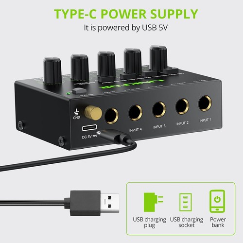 LiNKFOR 4-Kanal Stereo Audio Mixer CX400 Metallgehäuse Unterstützung Cinch-Eingang und... - Bild 4 von 8