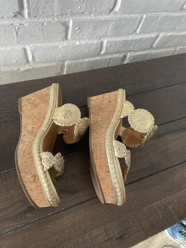 Jack Rogers Leigh Cork Platform Wedge Leather Gold Sandals Womens Size 7.5 - Picture 5 of 16