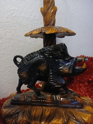 Vintage Germany Black Forest Hand Carved Elk & Boar(2)Lamps Read Description - Picture 21 of 23