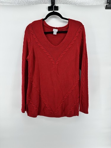 Chicos XL 3 Zenergy Sweater Womens Cable Knit Cashmere Blend V-neck Pullover Tan - Picture 1 of 6