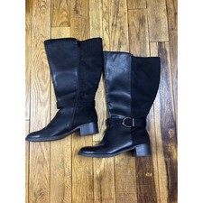 Black Knee High Boots with Buckle Accent Casual Comfort Everyday Style
