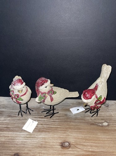 Birds Christmas Hat And Scarfs Winter Burlap Look Set of 3 - Picture 3 of 23