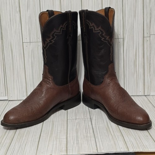 Lucchese Brown/Black Genuine OSTRICH Round Toe Western Men's 8.5D Cowboy Boots - Picture 6 of 20