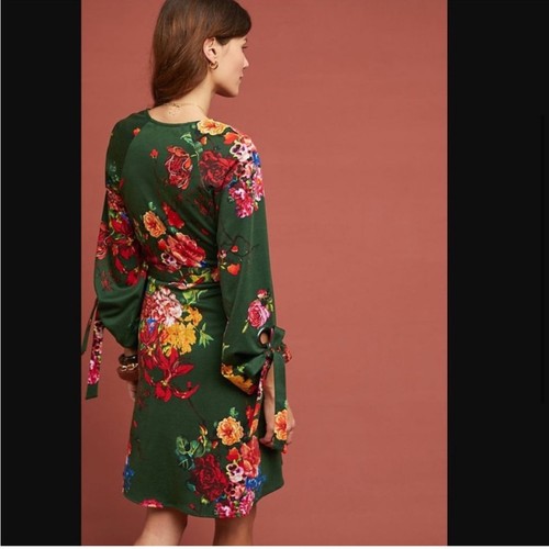 NEW Anthropologie Eva Franco Dahlia Floral Wrap Dress Size Small - Picture 2 of 9