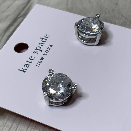 Kate Spade Round Rise and Shine Clear Stone Silver Patin Tone Earrings - Picture 2 of 9